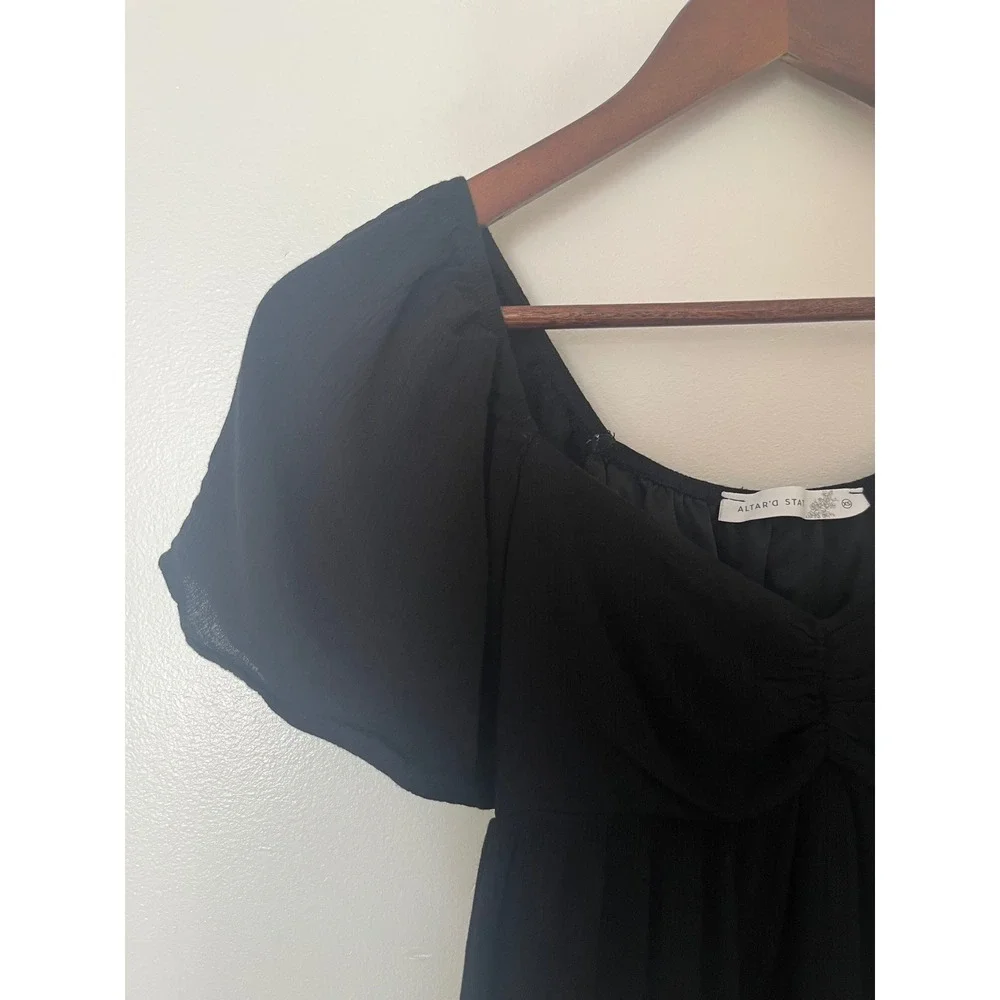 Altar'd‎ State Black Tiered Babydoll Dress Flutter Sleeve Casual Summer XS